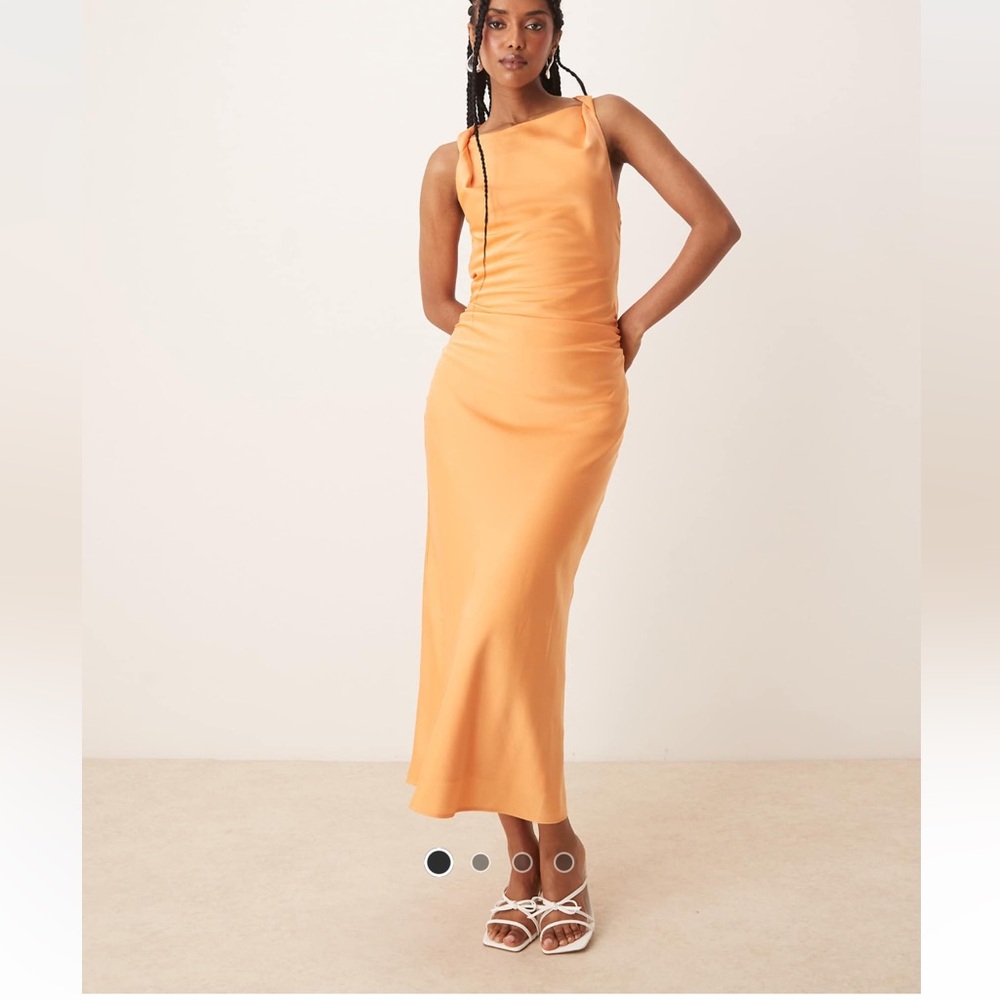 NIA Orange Satin Midi Dress